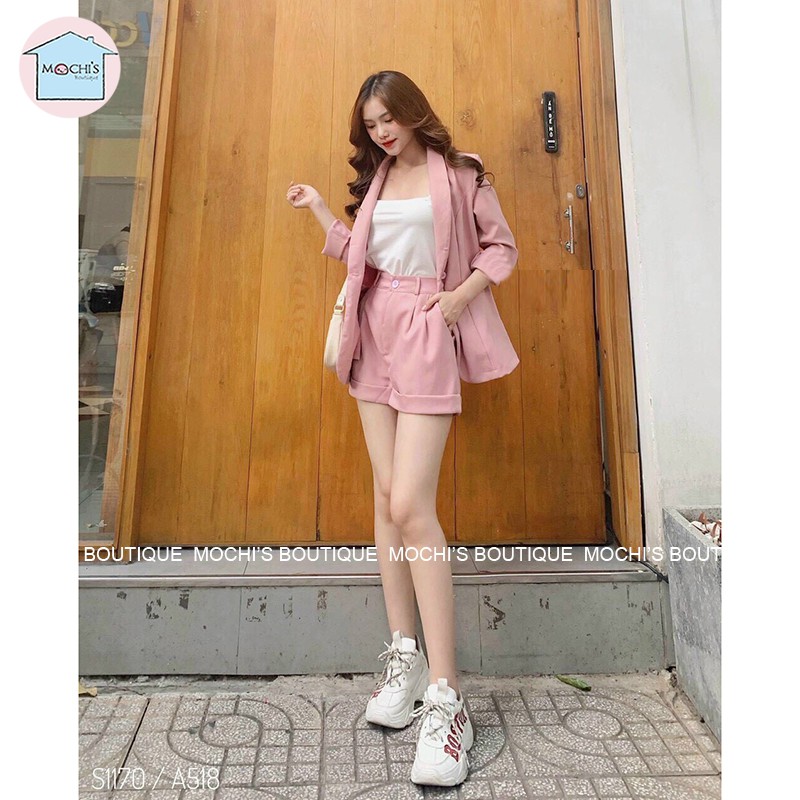 Set bộ áo blazer nữ 3 chi tiết, set vest nữ thời trang,vest công sở gồm gồm Áo vest blazer+áo thun+quần short -M037