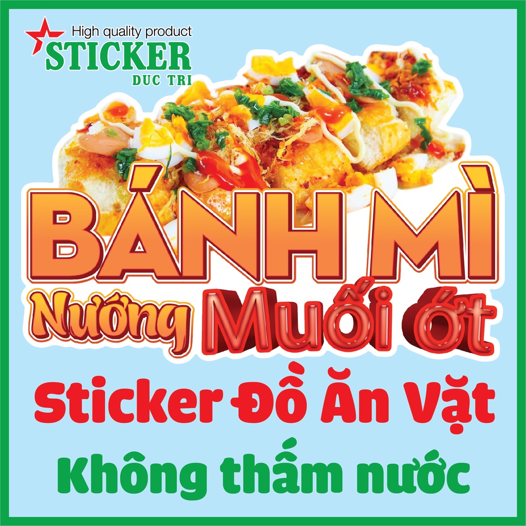 Sticker dán hình Ăn Vặt, Bánh Tráng Nướng, Bánh Tráng Trộn, Bánh Mì Nướng, Cá Viên Chiên... Dùng trang trí quán.