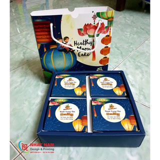 Bộ Hộp Túi Đựng 4 Bánh Trung Thu xanh Blue