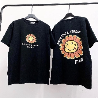 Áo Thun Hoa chữ Hàn hình thật (form unisex)