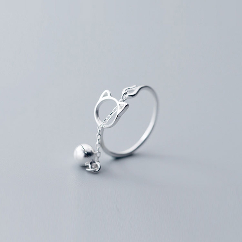 Nhẫn hở mạ bạc trang trí chuông mèo dễ thương dành cho nữ