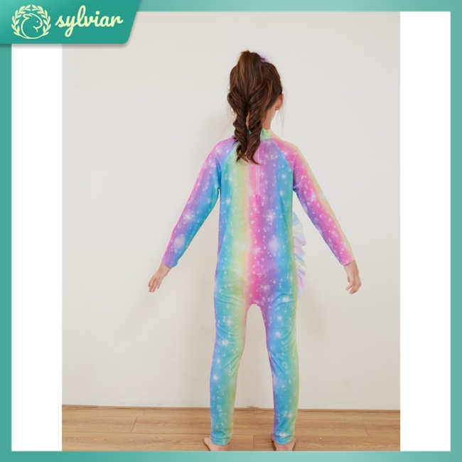 Bộ Đồ Bơi 2 Mảnh Tay Dài Chống Nắng In Họa Tiết Hoạt Hình Cho Bé Gái