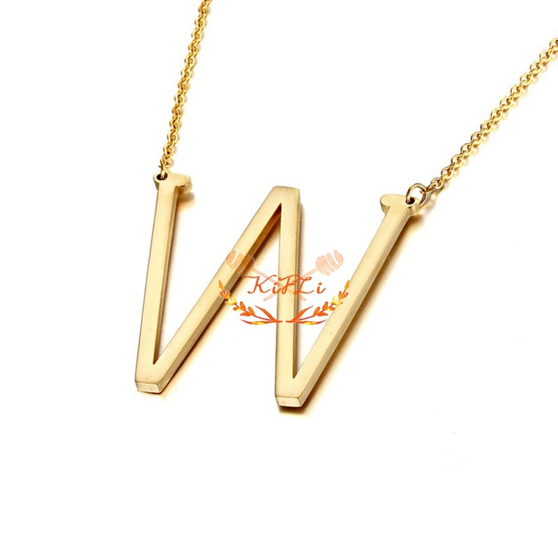 KIFIL 100% Titanium Anti Rust 18K Gold Necklace English Alphabet Pendant