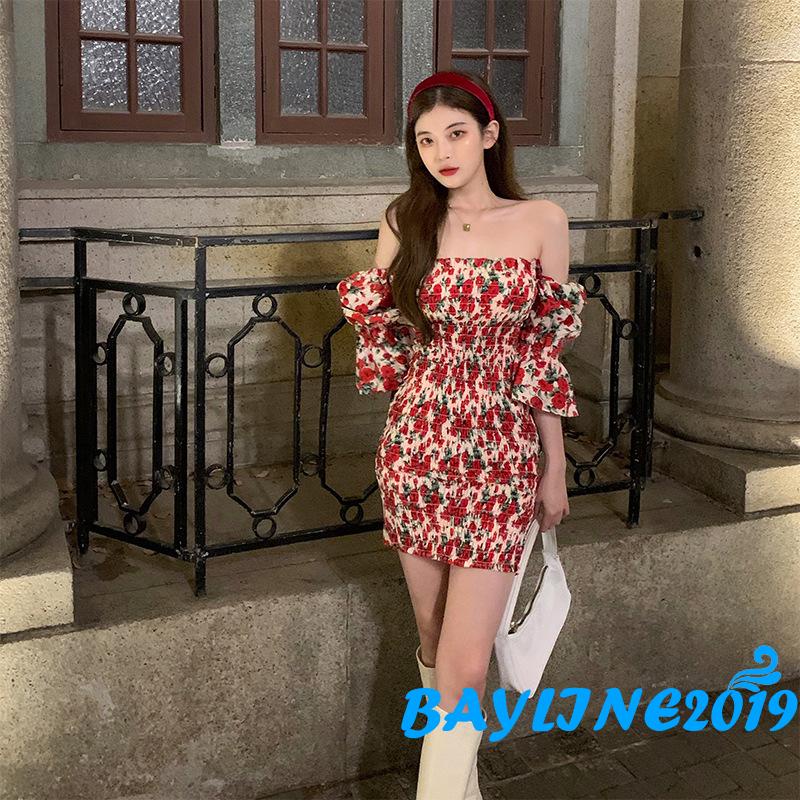 Đầm Ôm Dáng Tay Lửng Cổ Vuông In Họa Tiết Hoa Dành Cho Nữ