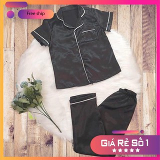( LTTP ) bộ đồ ngủ phi lụa pijama áo ngắn tay quần dài