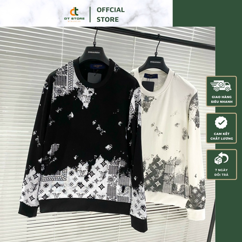 Áo Sweater Nam Lv Dập Vân Phối Họa Tiết Màu Loang Hình In Nổi - Áo Nỉ Nam Nữ Lv Cao Cấp DT STORE MENWEAR
