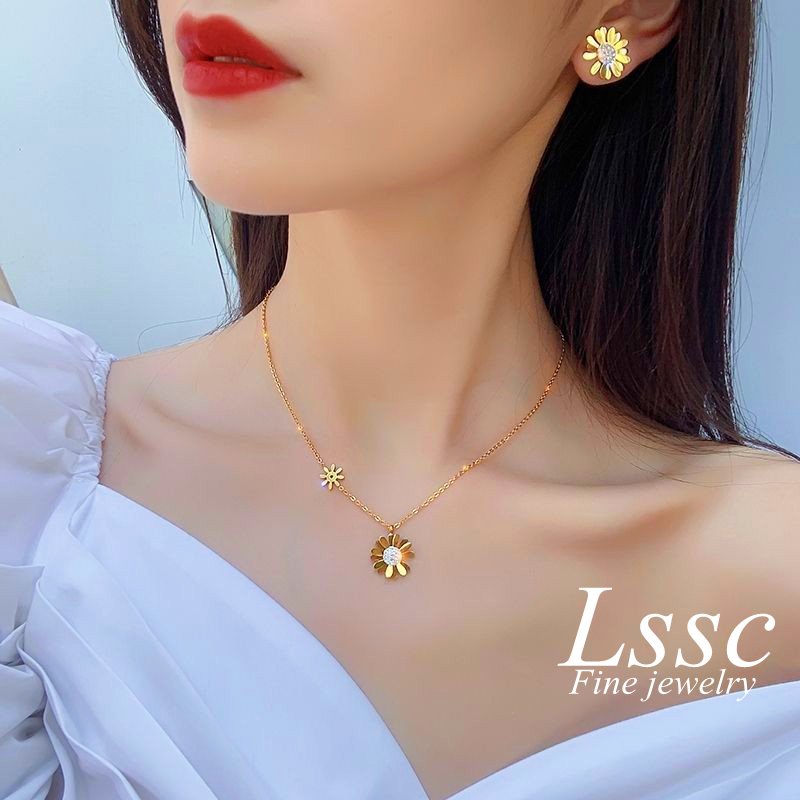 Vòng cổ nữ Daisy Flower dây chuyền Titan không gỉ Thiết kế sang trọng ngọt ngào và dễ thương kiểu Hàn Quốc