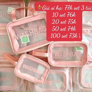 Set 3 túi trong suốt đựng mỹ phẩm washbag