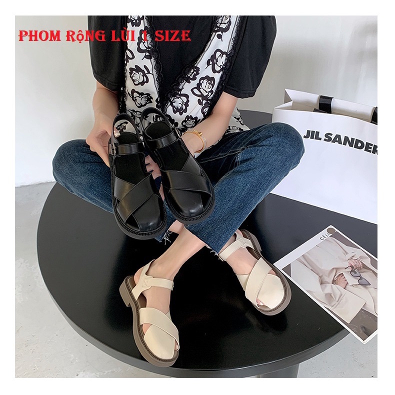 Giày sandal Rọ nữ nan chéo bản to chất da mềm