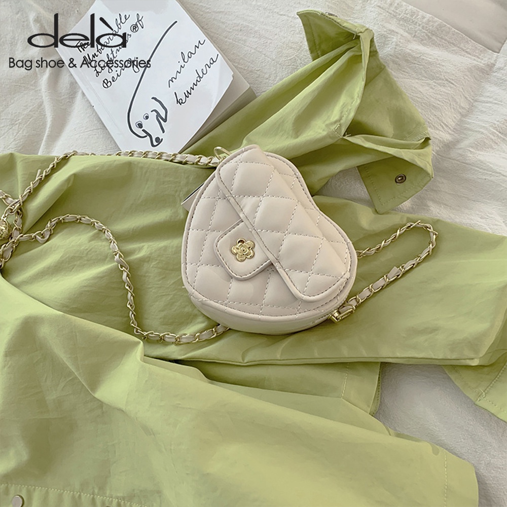 Dela Túi Đeo Vai Hình Trái Tim Phối Dây Xích Thiết Kế Mới Cho Nữ