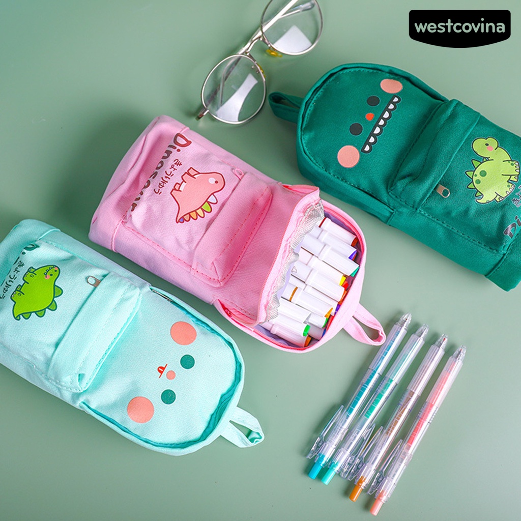 Túi Đựng Bút Bằng Vải Canvas In Họa Tiết Hoạt Hình / Phi Hành Gia / Khủng Long / Tên Lửa Độc Đáo