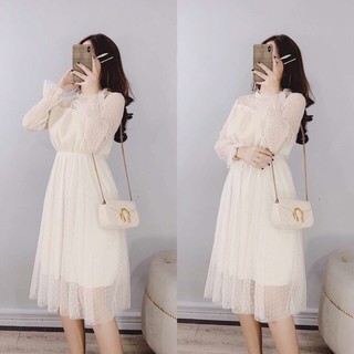 Video cận cảnh đầm dự tiệc, đầm xòe ren lưới bi sang trọng, hot nhất 2019