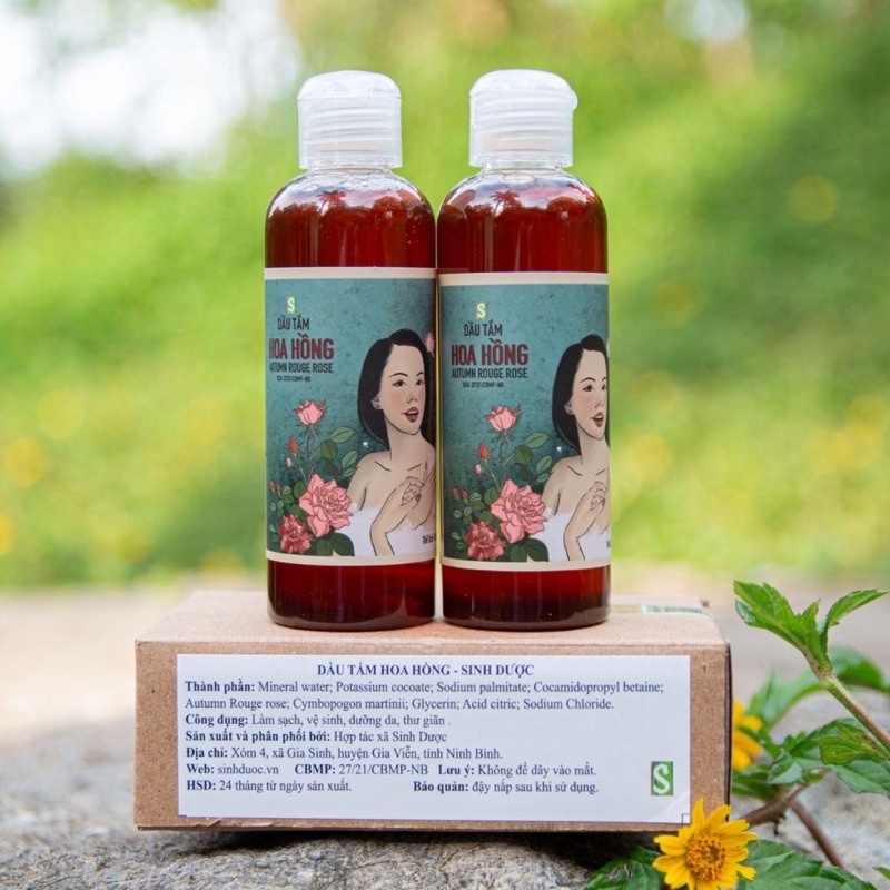 Dầu tắm hoa hồng Sinh dược 100% organic 100Ml- làm sạch, thư giãn, mềm mịn da, khử mùi,mùi | Bột Natural