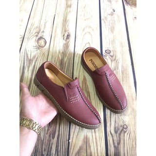 Giầy lười giầy mọi nam đế dẻo da bò may đế nâu đỏ mềm( Chất Store )