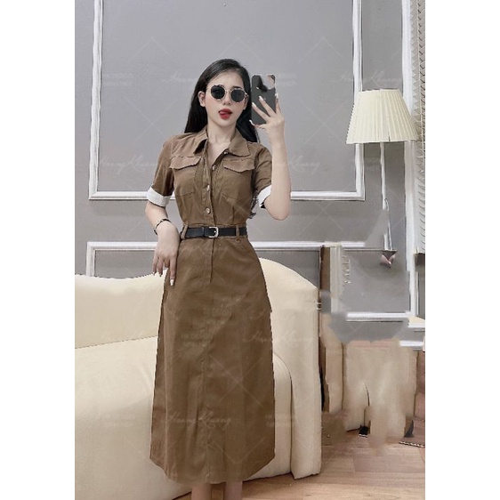 [ Hàng Sẵn ] Váy Kaki Belt Dáng Ngắn, Dáng Dài Hottrend, Váy kaki nâu kèm đai
