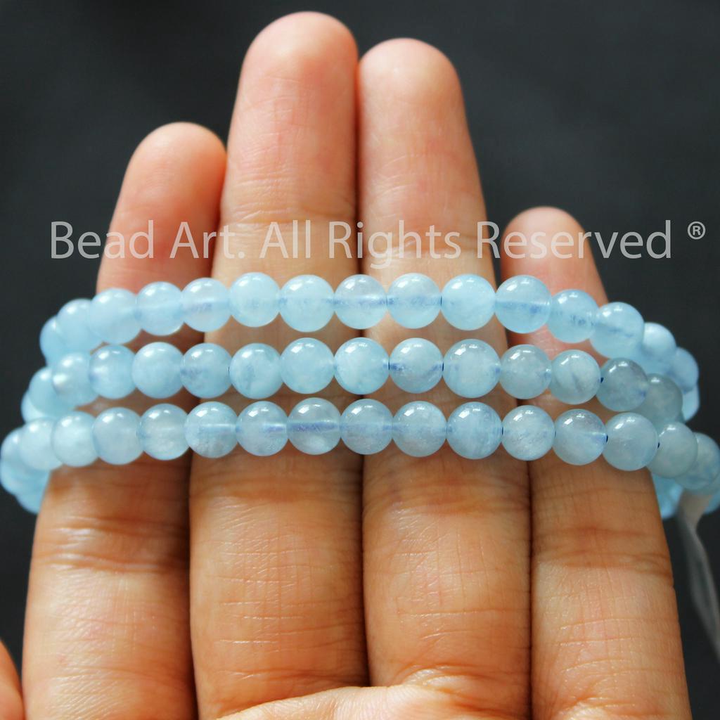 6MM Aqua Màu Xanh Biển, Thuỷ, Mộc, Phối Vòng Tay Phong Thuỷ, Chuỗi Hạt S50 - Bead Art