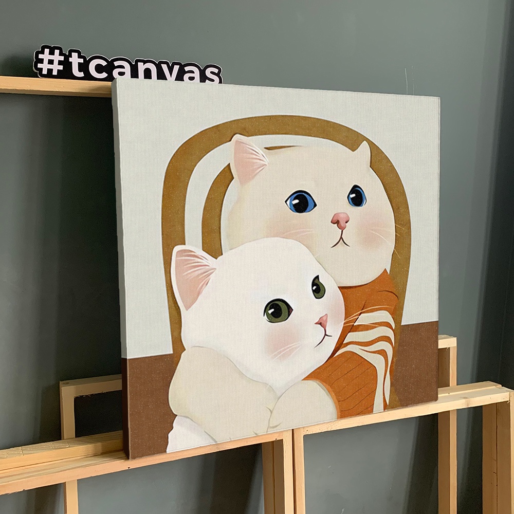 TRANH MÈO | Tranh Canvas tràn viền Mèo cute đáng yêu Vẽ tay Tranh treo tường Động vật ngộ nghĩnh | MEO22 17-31