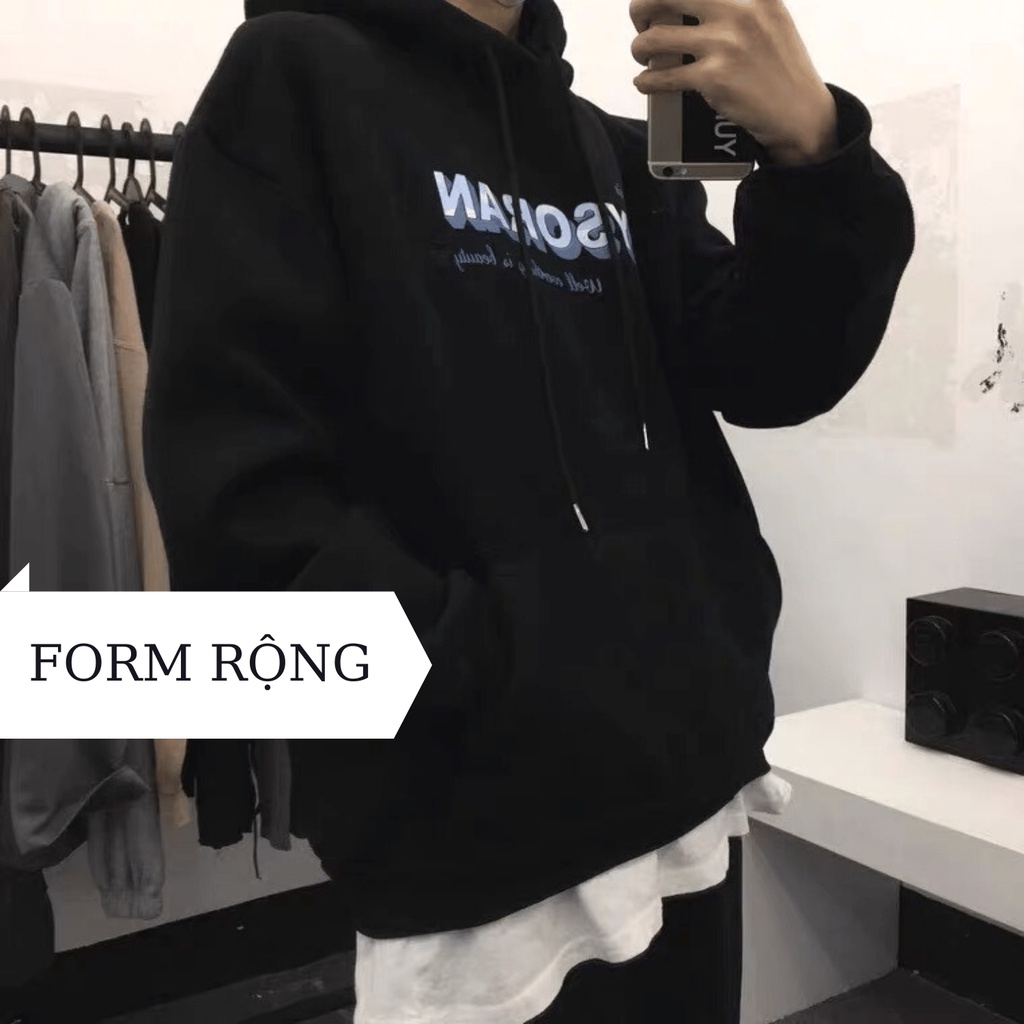 Áo hoodie nỉ basic hai màu đen trắng, áo nỉ có mũ dày dặn logo chữ RAYSORAN AHRAY | BigBuy360 - bigbuy360.vn