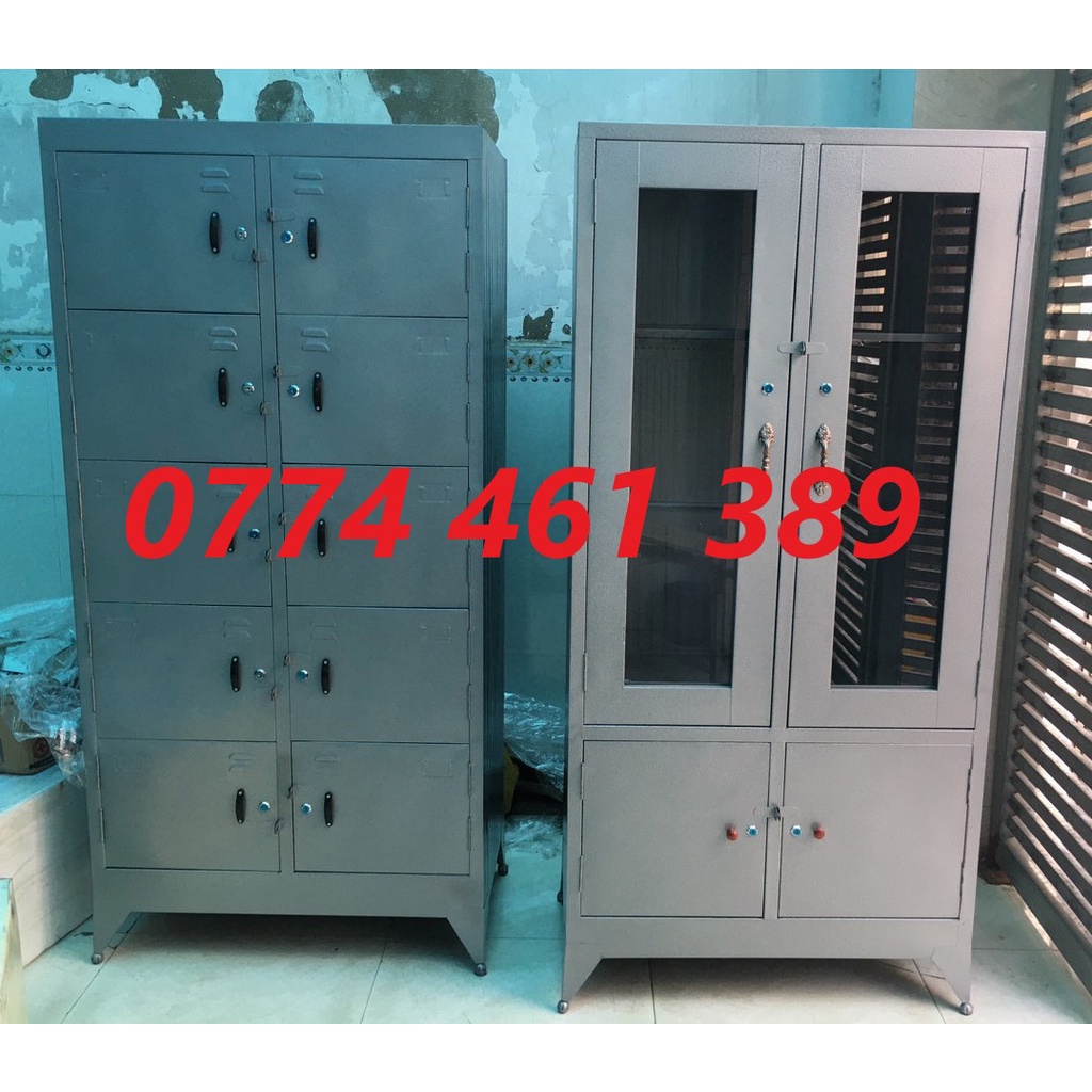 Tủ Locker sắt văn phòng -tủ locker kính 8 ngăn 10 ngăn sơn dầu giá rẻ free ship 15km HCM BD