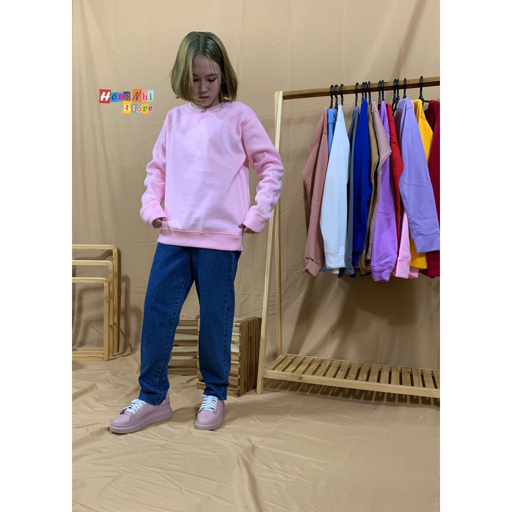 Áo Sweater Trơn Ulzzang Unisex Màu Hồng Tươi Chất Nỉ Bông Cao Cấp Dáng Rộng Nam Nữ - MM