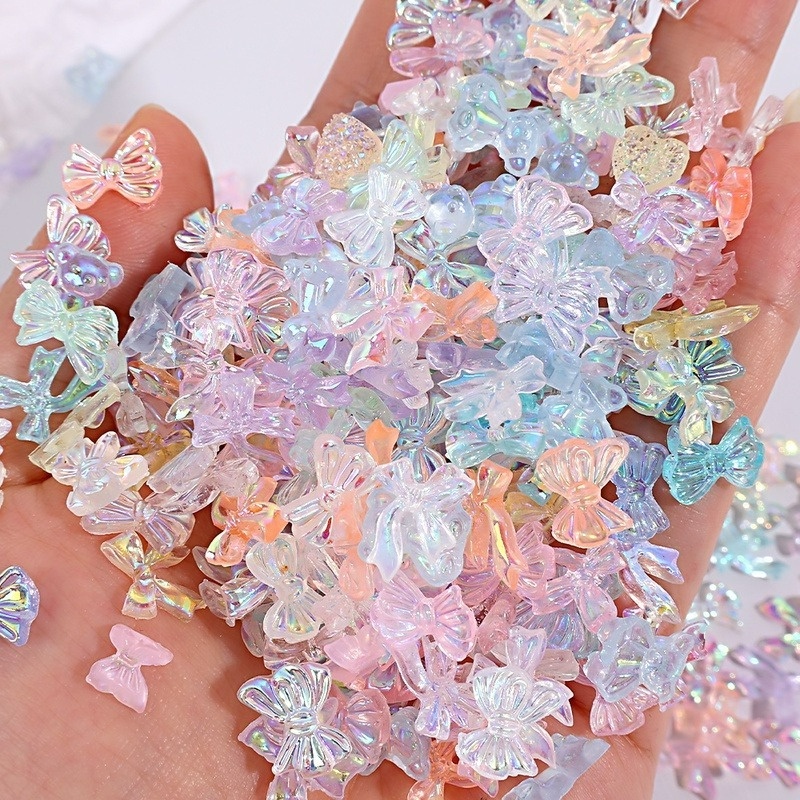 Miếng Dán Trang Trí Móng Tay 3D Hình Gấu / Bướm / Ngọc Trai / Đá Giả Kim Cương Nhiều Màu DIY