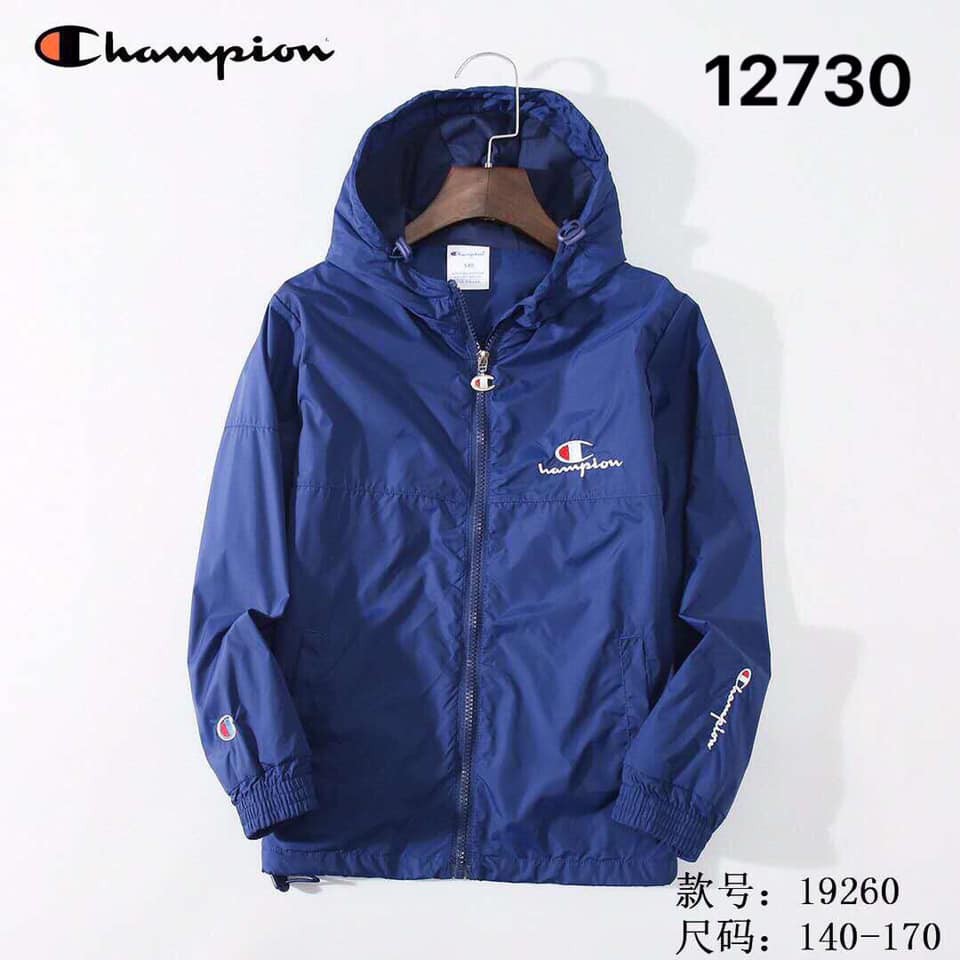 Aó khoác gió kéo khóa có mũ bé gái lót cotton Champion TQXK xịn size 130-170 cm