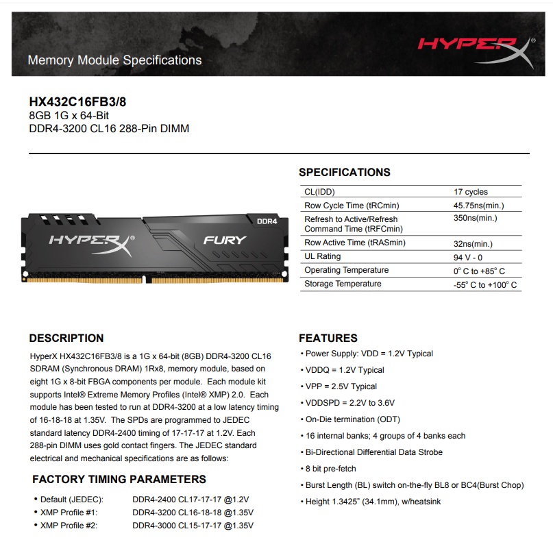 Ram HyperX Fury Black DDR4 8GB 3200MHz 2666MHz 2400MHz Mới Chính Hãng -  Bảo hành 36 tháng