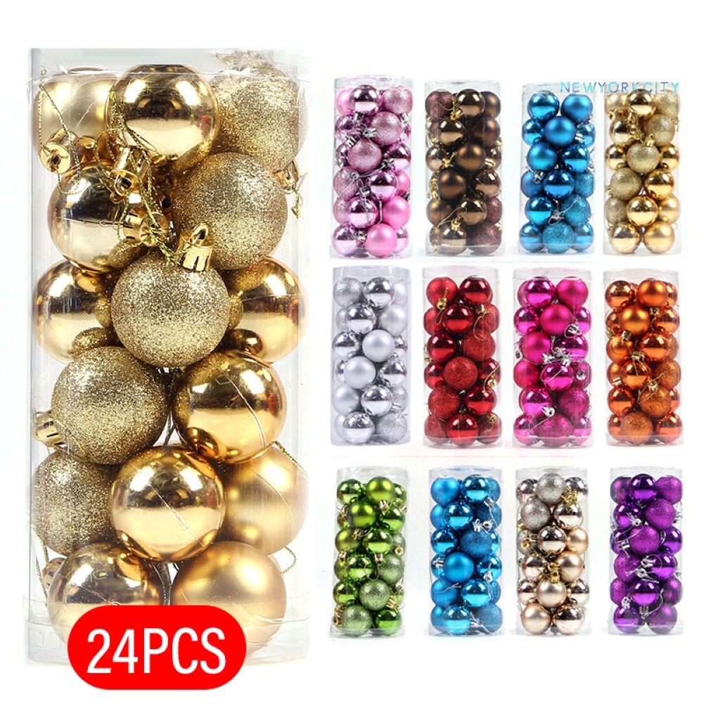 Set 24 quả châu 4/6/8cm trang trí cây thông Noel