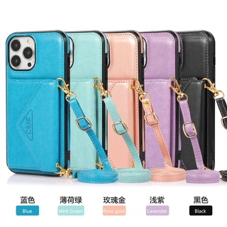Ốp Điện Thoại Da Pu Dạng Ví Sang Trọng Có Dây Đeo Chéo Chống Sốc Cho iPhone 11 12 13 Pro XS Max 8 7 6S 6 Plus XR