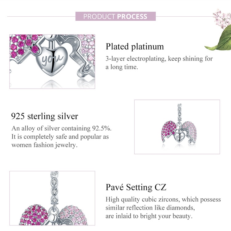 Mặt Trang Sức Bamoer BSC282 Bằng Bạc 925 Hình Trái Tim Mở Dùng Làm Vòng Tay/ Dây Chuyền Cao Cấp Sang Trọng