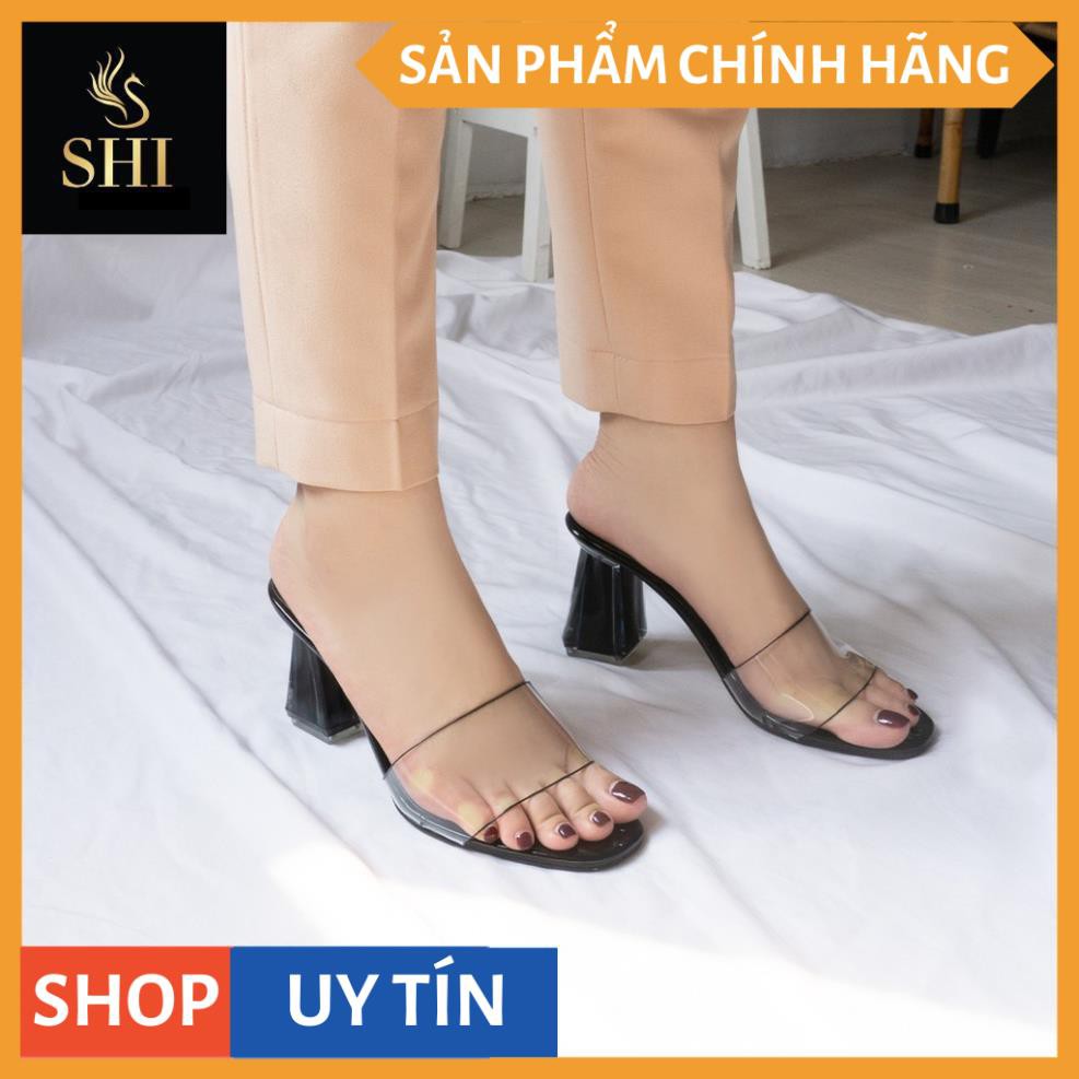 Dép mule cao gót quai trong Erosska thời trang mũi vuông gót trong cao 9cm màu nude _ EM040 | BigBuy360 - bigbuy360.vn