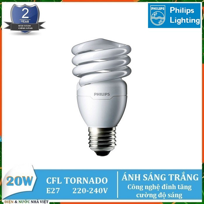 BÓNG ĐÈN PHILIPS TORNADO 20W E27  KIỂU XOẮN HUỲNH QUANG COMPACT ( TIẾT KIỆM ĐIỆN - ÁNH SÁNG TRẮNG & VÀNG )