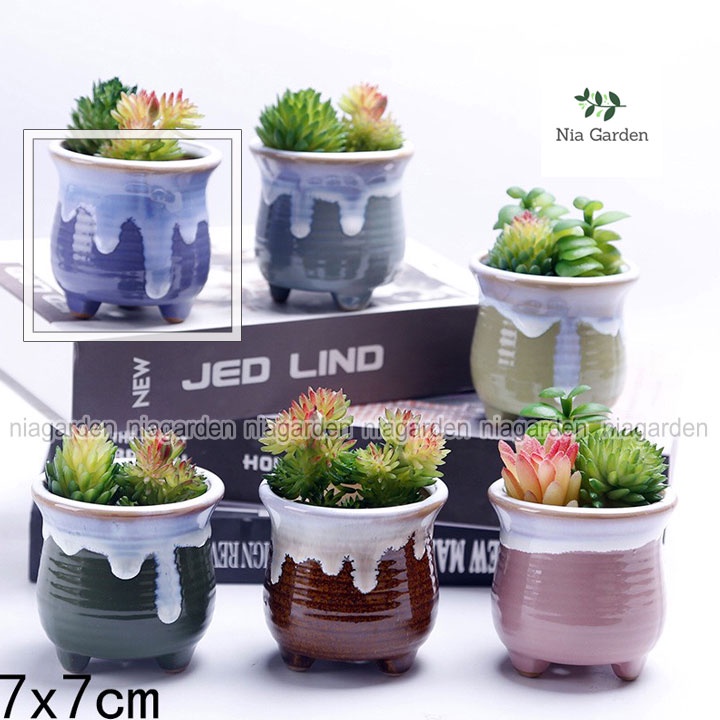 Chậu trồng sen đá xương rồng mini chất liệu đất nung gốm sứ Trung Hàn nhiều mẫu Nia Garden N7