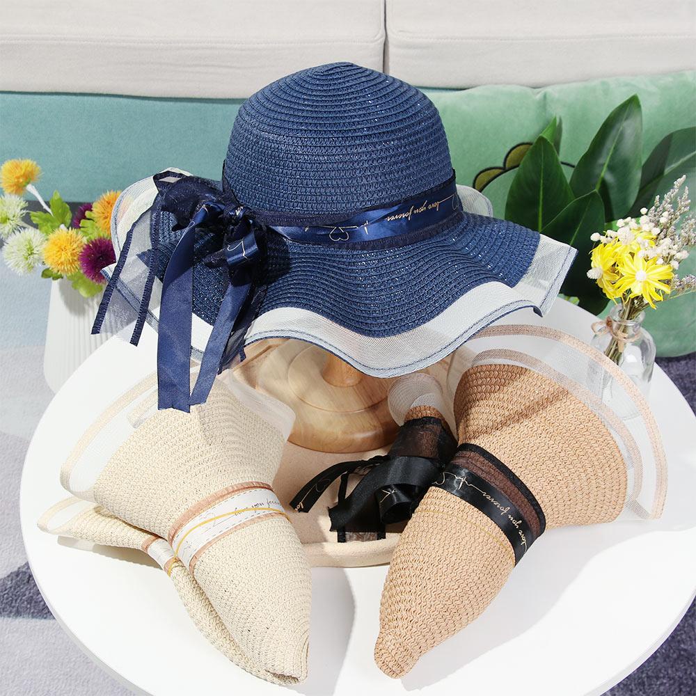 Nón Rộng Vành Phối Ruy Băng Chống Tia UV Thời Trang Đi Biển