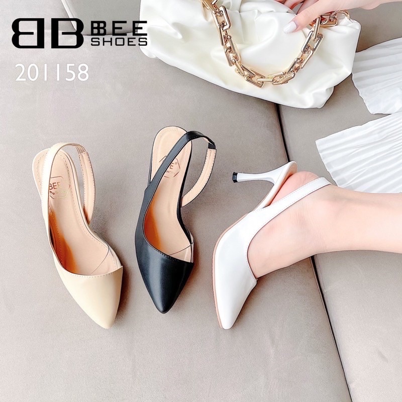 BEESHOES - GIÀY CAO GÓT NỮ MŨI NHỌN TRƠN QUAI HẬU - GIÀY CAO GÓT NỮ GÓT NHỌN CAO 7 PHÂN SẴN MÀU ĐEN - TRẮNG - BE 201158