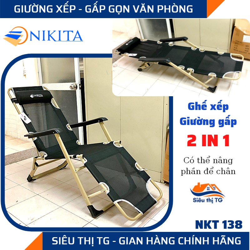 [2 IN 1][Kèm Nệm] Ghế Xếp ngả thành Giường nghỉ trưa văn phòng NIKITA NKT-138 bạt lưới - Tặng kèm gối