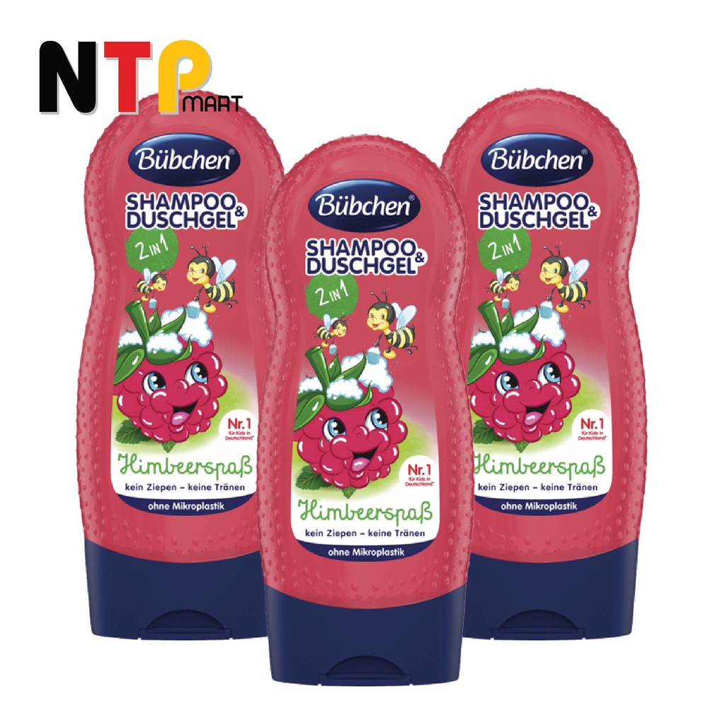 Sữa Tắm Gội Bubchen Shampoo Duschgel 2in1 Himbeer spaB Hương Dâu Đất cho trẻ em chai 230ml nhập khẩu Đức