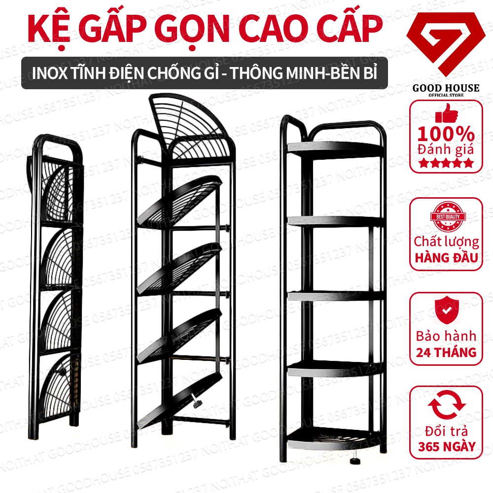 Kệ Góc Gấp Gọn Goodhouse Đa Năng Cao Cấp - Inox Sơn Tĩnh Điện Chống Gỉ Tuổi Thọ 10 Năm - Vững Chắc, Sang Trọng, Tiện Lợi