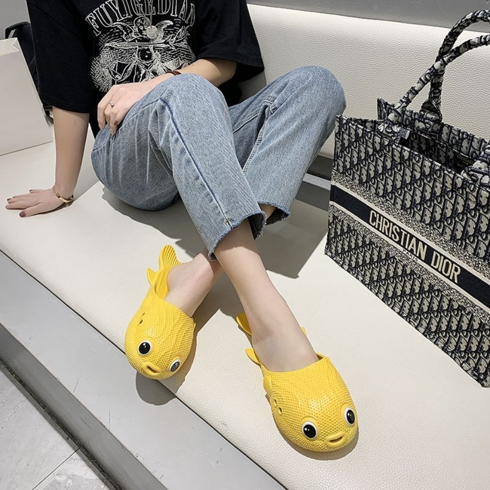 Dép Sandal Đế Phẳng Mềm Mại Chống Thấm Nước Hình Cá Phong Cách Hàn Quốc Thời Trang Đi Trong Nhà Và Ngoài Trời Dành Cho Mẹ Và Con Cá
