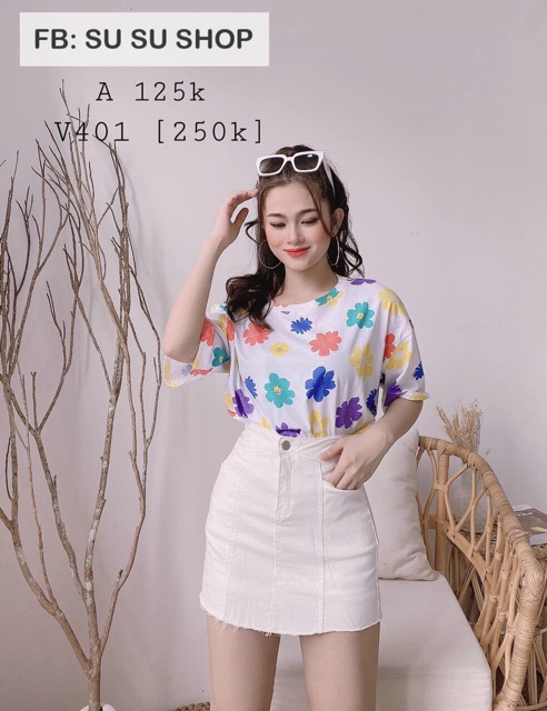 Áo Thun Tay Lỡ Nữ Phông Form Rộng Freesize mặc cặp, nhóm, lớp, đi học in hình hoa dáng Unisex