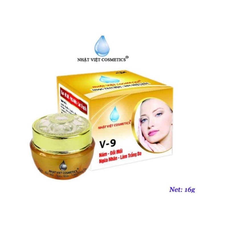 KEM NÁM ĐỒI MỒI NGỪA NHĂN LÀM TRẮNG DA NG ỌC TRAI ĐEN SỮA ONG CHÚA V9 NHẬT VIỆT COSMETICS 16G