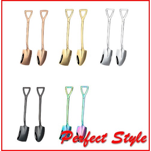 Muỗng thìa inox cán dài cao cấp hình chiếc xẻng nhiều màu pha trà cafe múc kem ăn hoa quả độc đáo