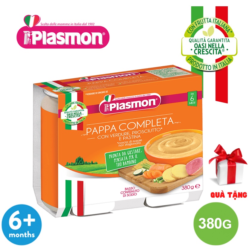 Lốc Rau Củ, Giăm Bông và Mỳ Ý Plasmon 380g (Lốc 2 Hủ x 190g) (Date 30/09/22) + Tặng 1 Hũ Táo Yến Mạch 170g (Date T7/2022