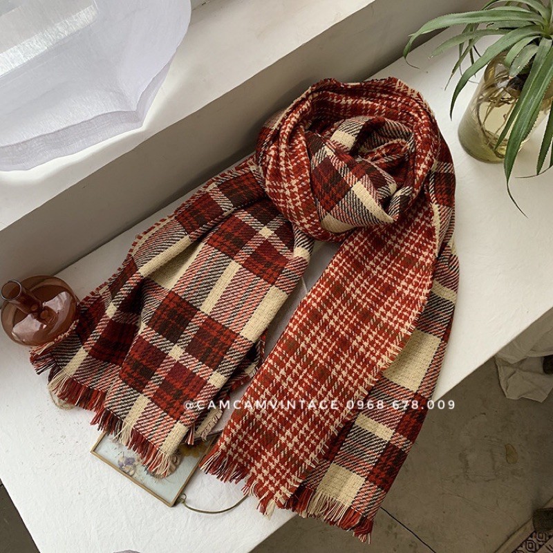 KHĂN QUÀNG CỔ NAM NỮ KHĂN CHOÀNG CỔ NAM LEN LÔNG THỎ CARO ĐỎ VINTAGE NOEL, KHĂN ĐÔI MỀM MỊN DÀY CỰC ẤM , KHĂN LEN NỮ BEO