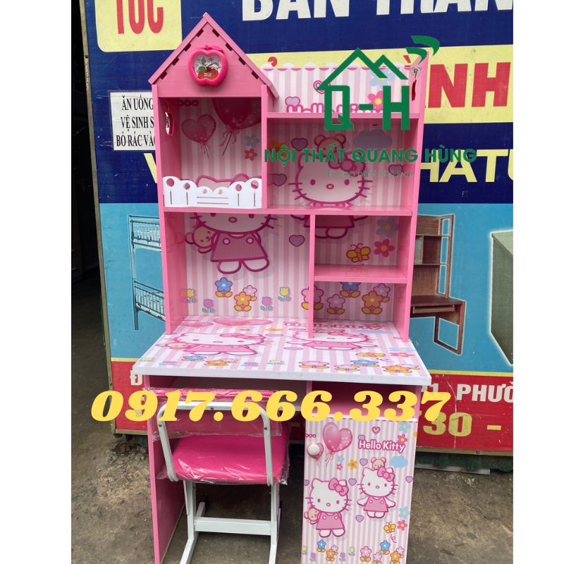 Bộ bàn học sinh nhựa kitty 80cm màu hồng cho bé gái