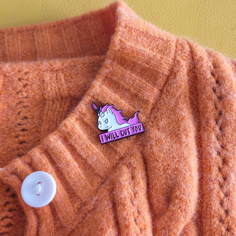 Ghim cài áo QIHE JEWELRY trang trí hình kỳ lân màu tím đáng yêu