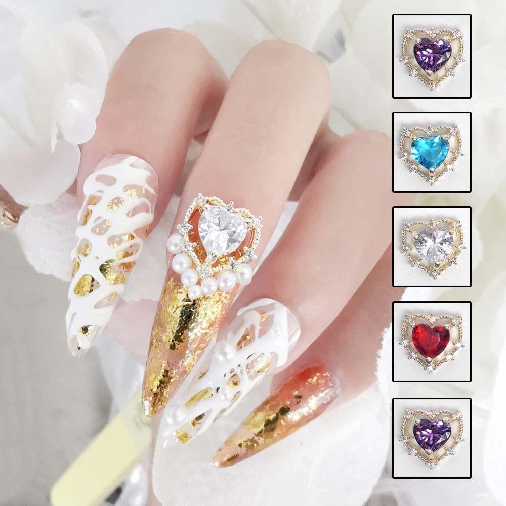 Phụ Kiện Trang Trí Móng Tay Hình Trái Tim Bằng Hợp Kim Lấp Lánh DIY