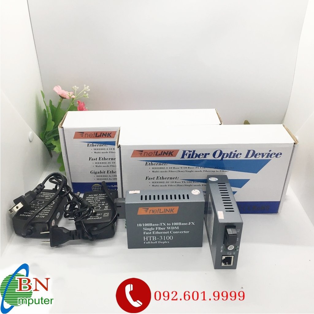 Bộ Converter quang 1 sợi Netlink HTB- 3100 AB-25km bảo hành 12 tháng !