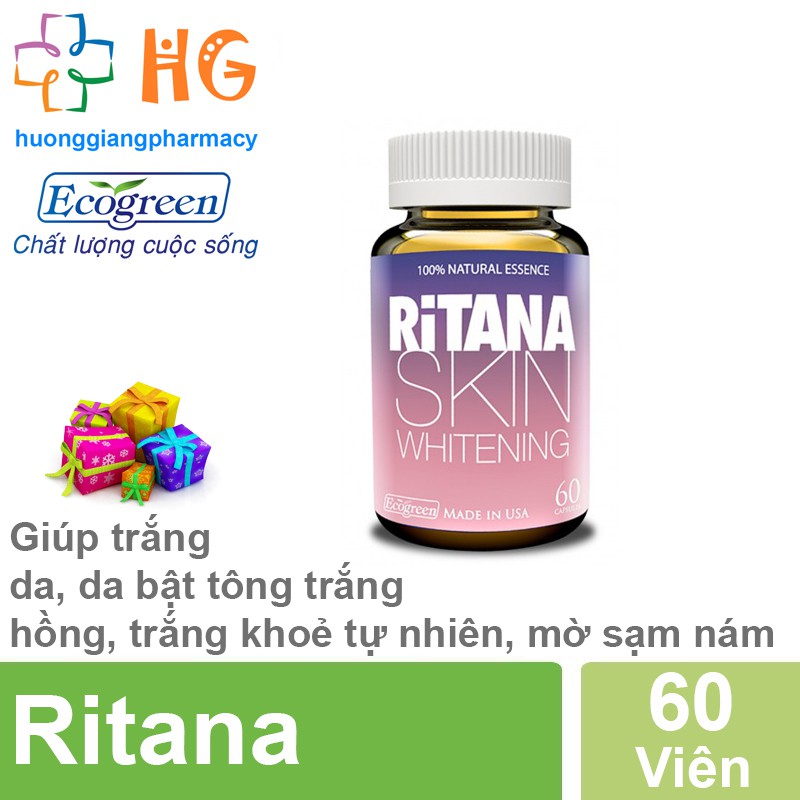Viên uống Ritana Giúp trắng da mờ nám giảm vết thâm mụn làm chậm lão hóa da Giúp da căng sáng săn chắc mịn màng Lọ 60v
