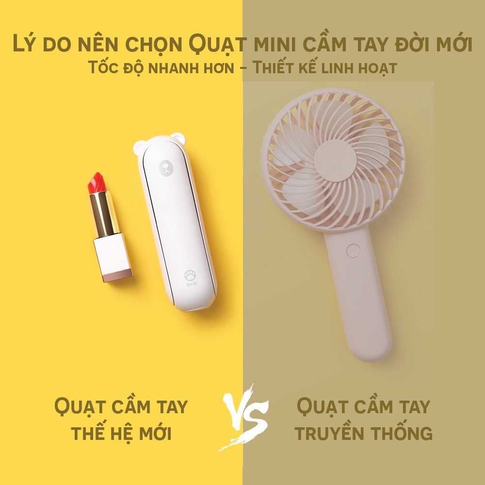 Quạt mini cầm tay đa năng 3in1 gấu bear phiên bản nâng cấp F1 - Hoạt động tới 24 giờ liên tục - Dung lượng 2000mAh